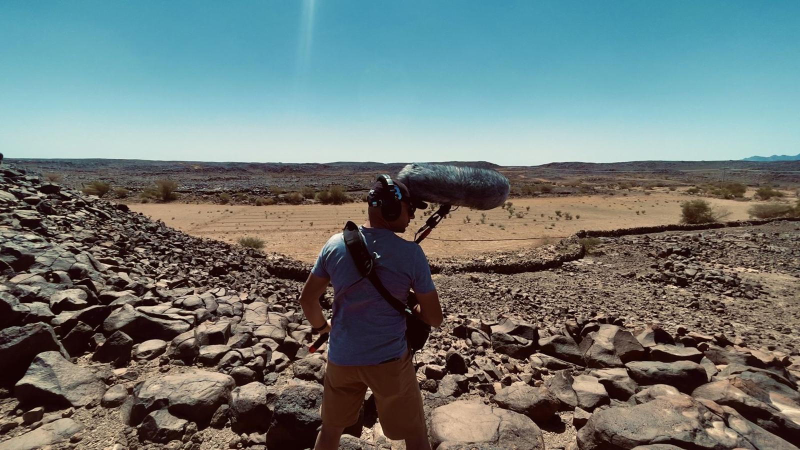 Ahmed recording natural ambience in the desert