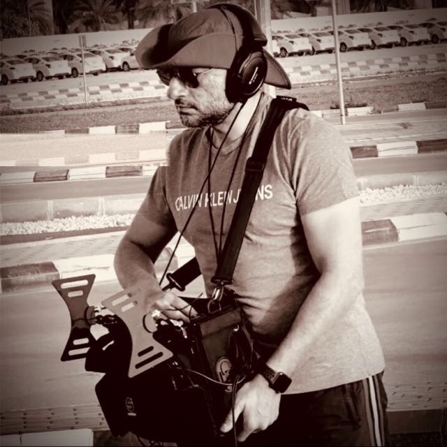 Ahmed Sabry with his location sound bag